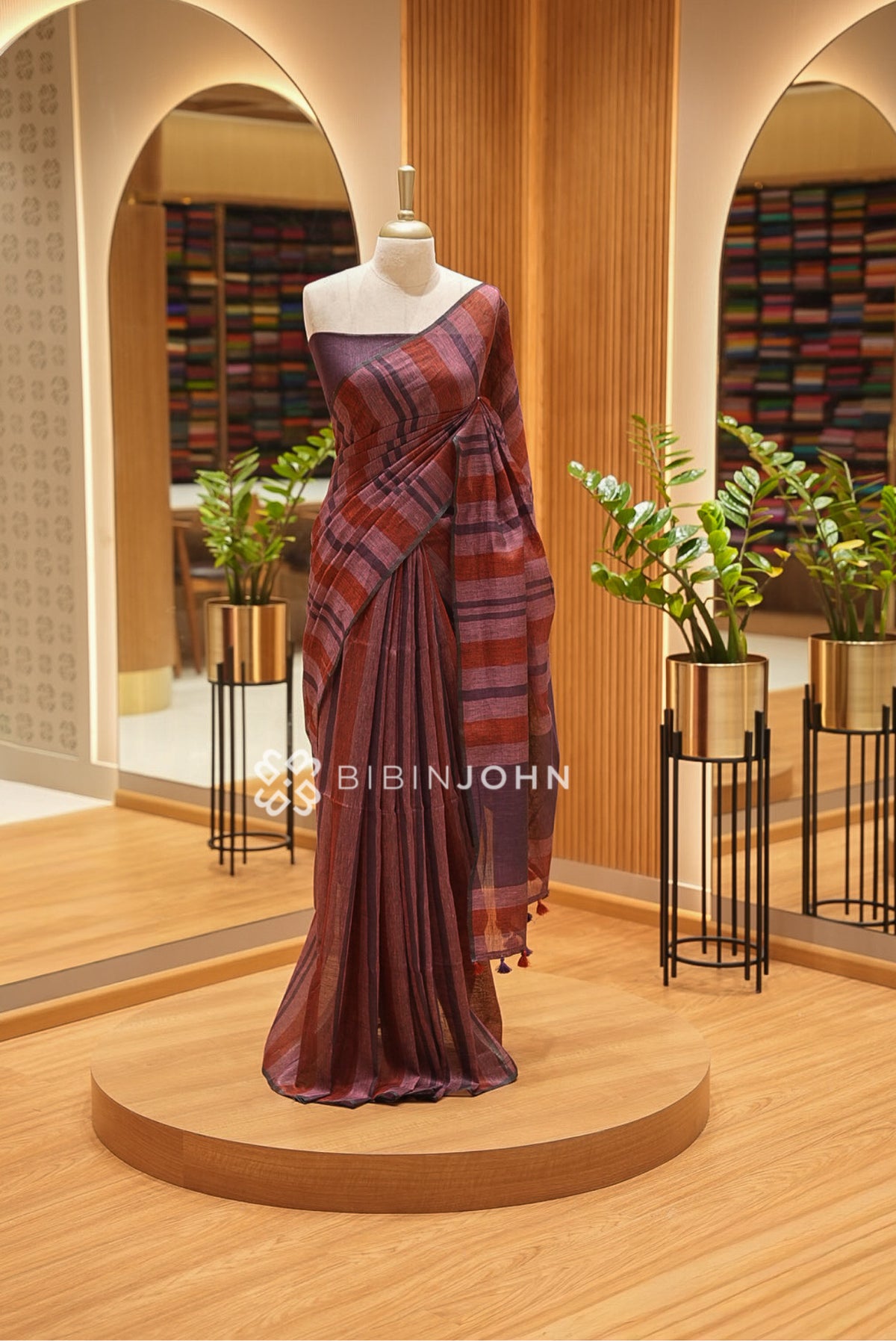 Linen Saree For Women Wine