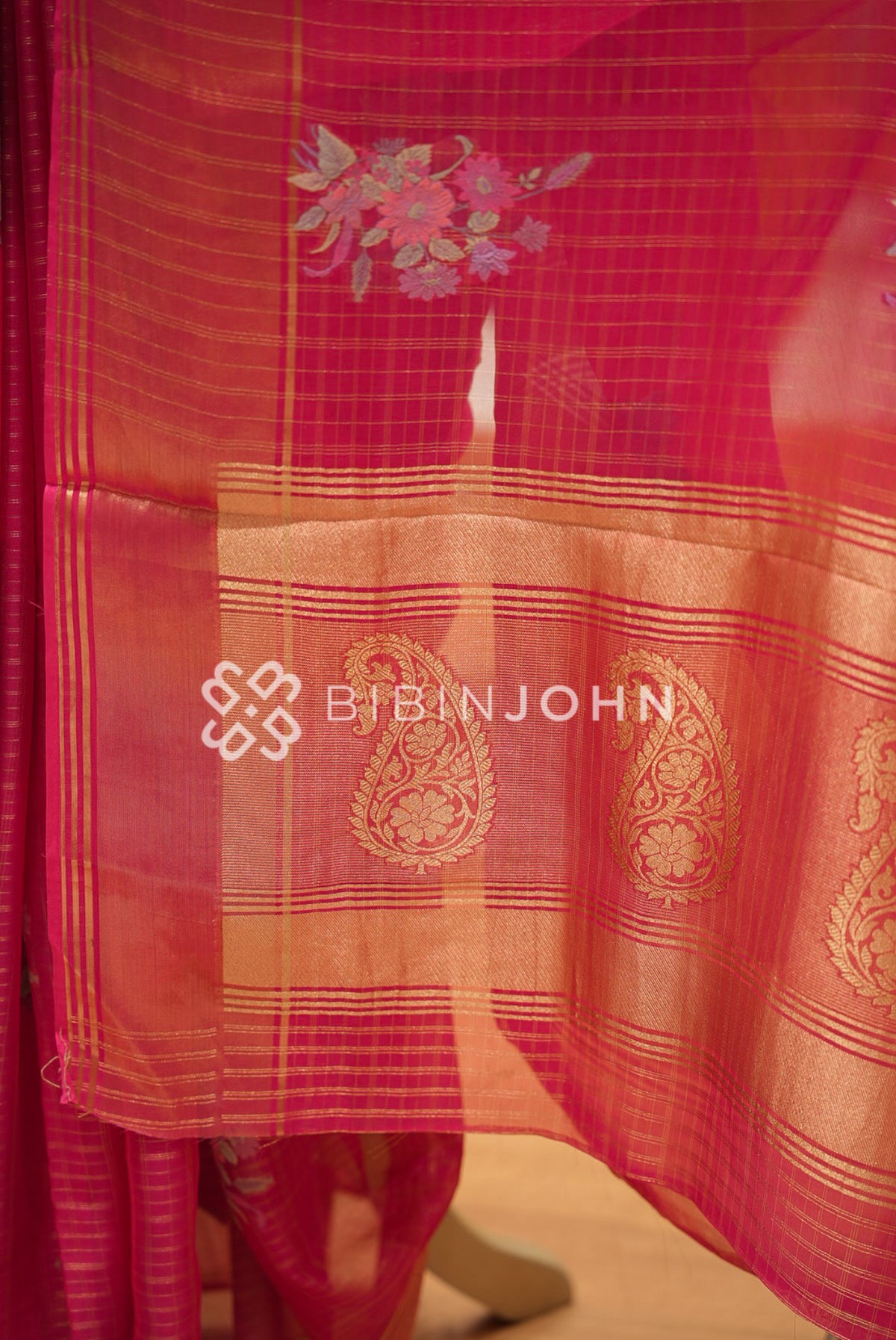 Organza Brocade Saree For Women Rani Pink  PALLU