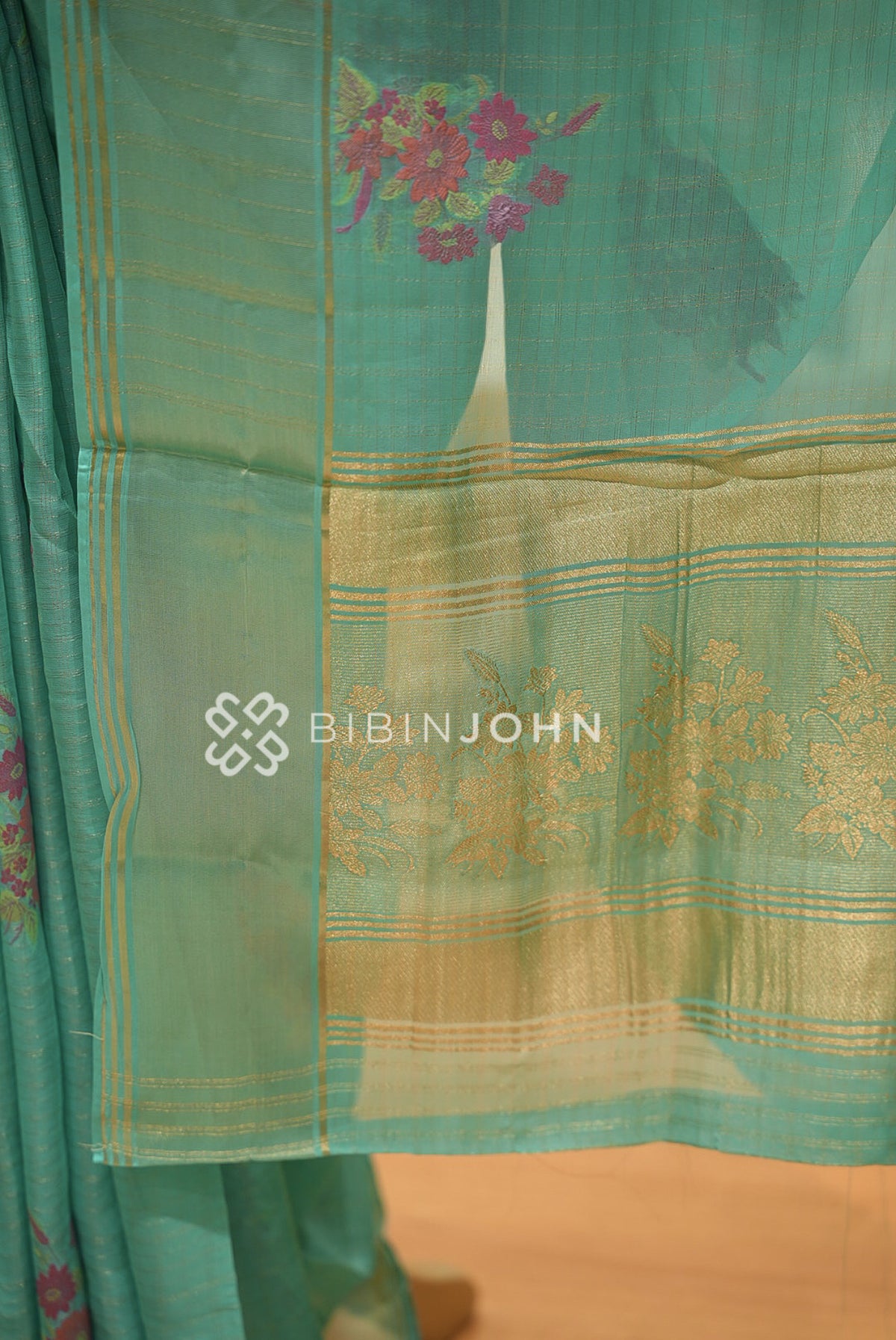 Organza Brocade Saree For Women Aqua Green PALLU