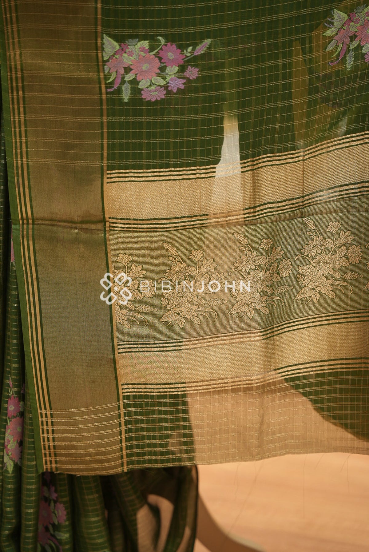 Organza Brocade Saree For Women Bottle Green PALLU