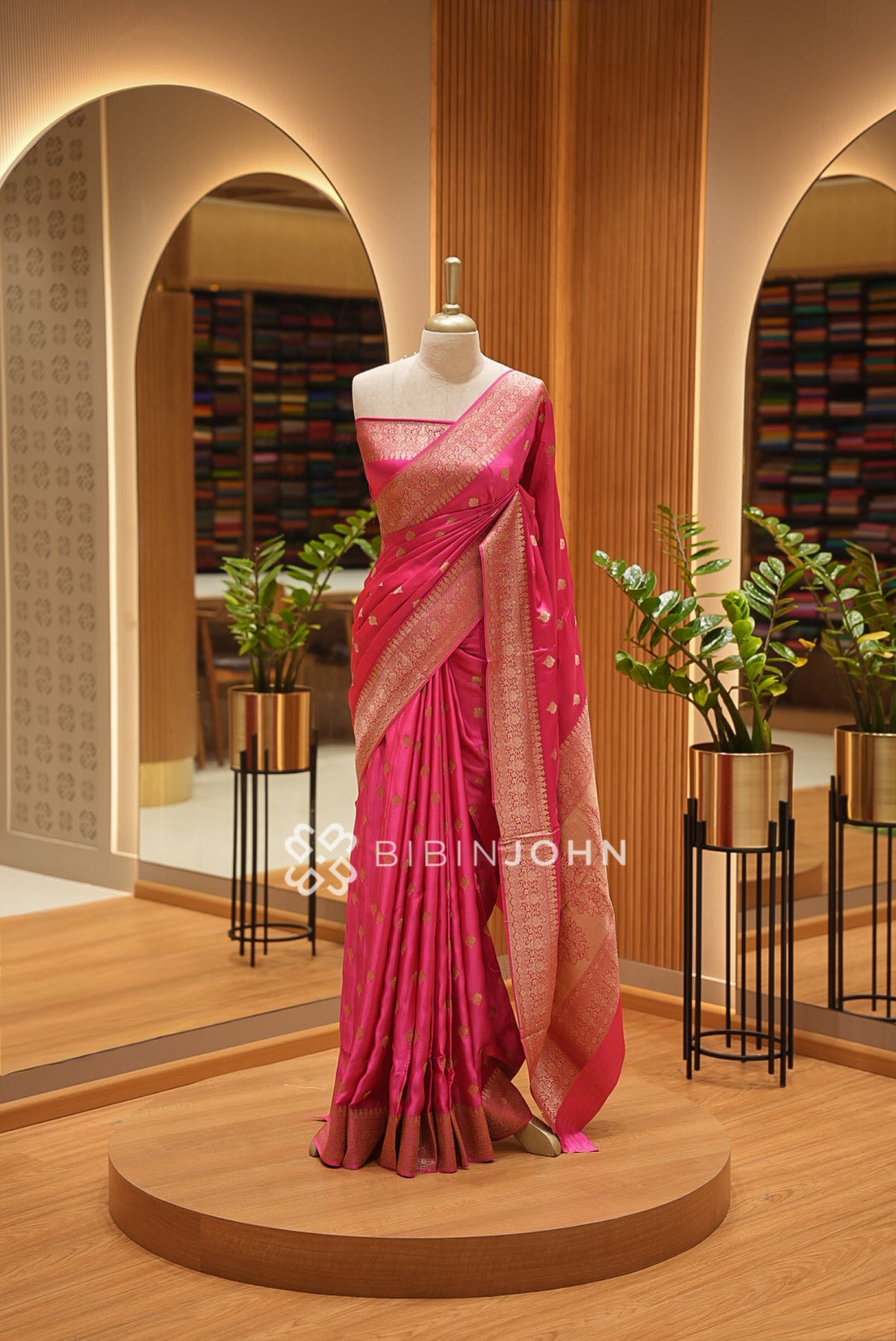 Silk Brocade Saree For Women Rani Pink