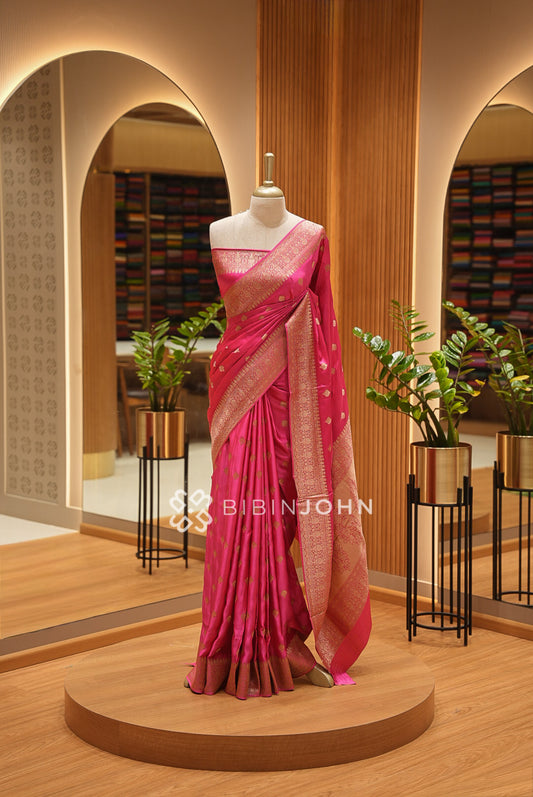 Silk Brocade Saree For Women Rani Pink