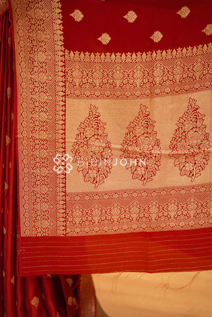 Silk Brocade Saree For Women Red PALLU