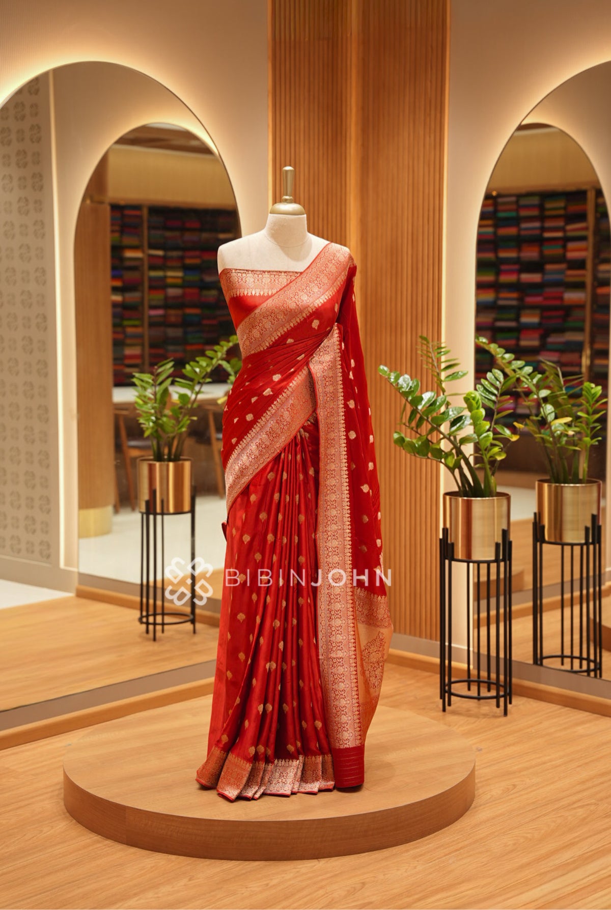 Silk Brocade Saree For Women Red