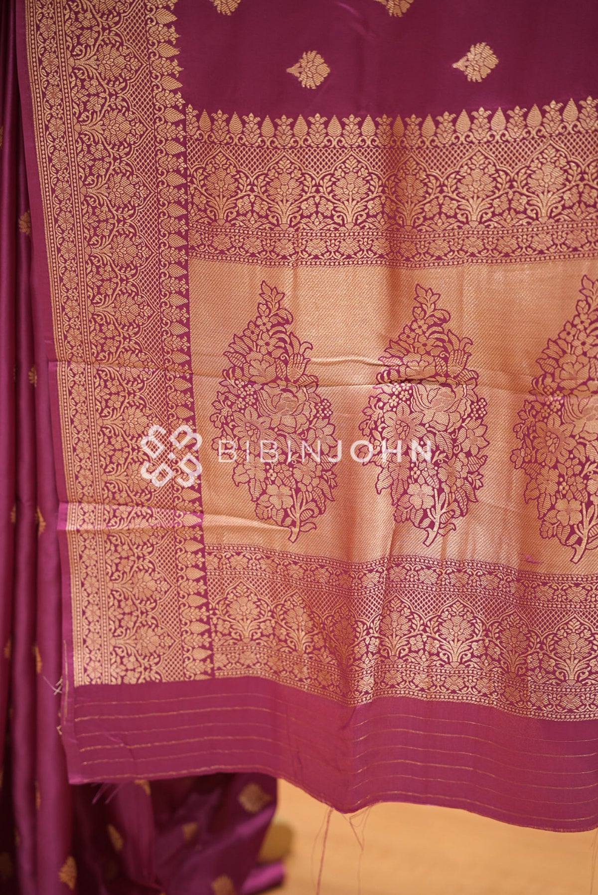 Silk Brocade Saree For Women Wine-Purple  PALLU
