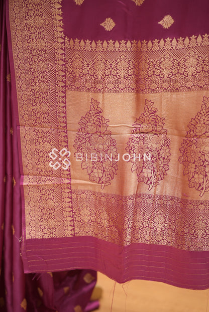 Silk Brocade Saree For Women Wine-Purple  PALLU