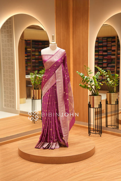 Silk Brocade Saree For Women Wine-Purple 