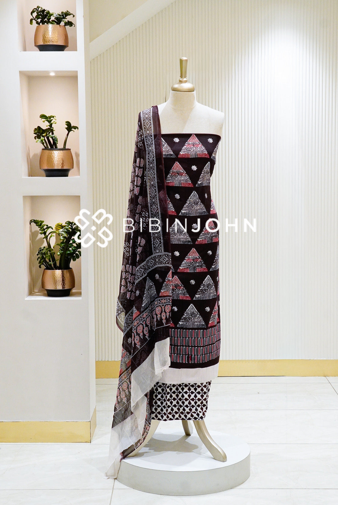 Printed Cotton Unstitched Salwar Suit Material Chocolate Brown BJ1328