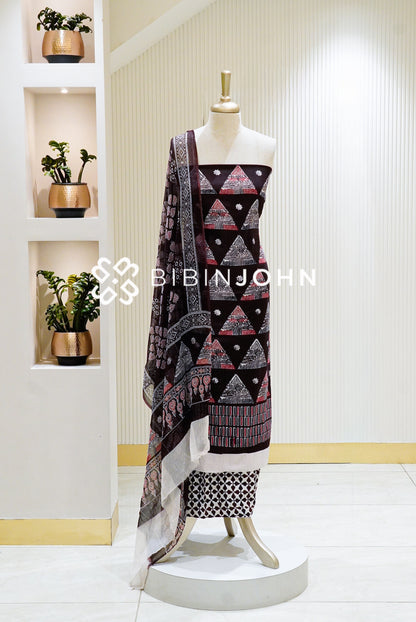 Printed Cotton Unstitched Salwar Suit Material Chocolate Brown BJ1328