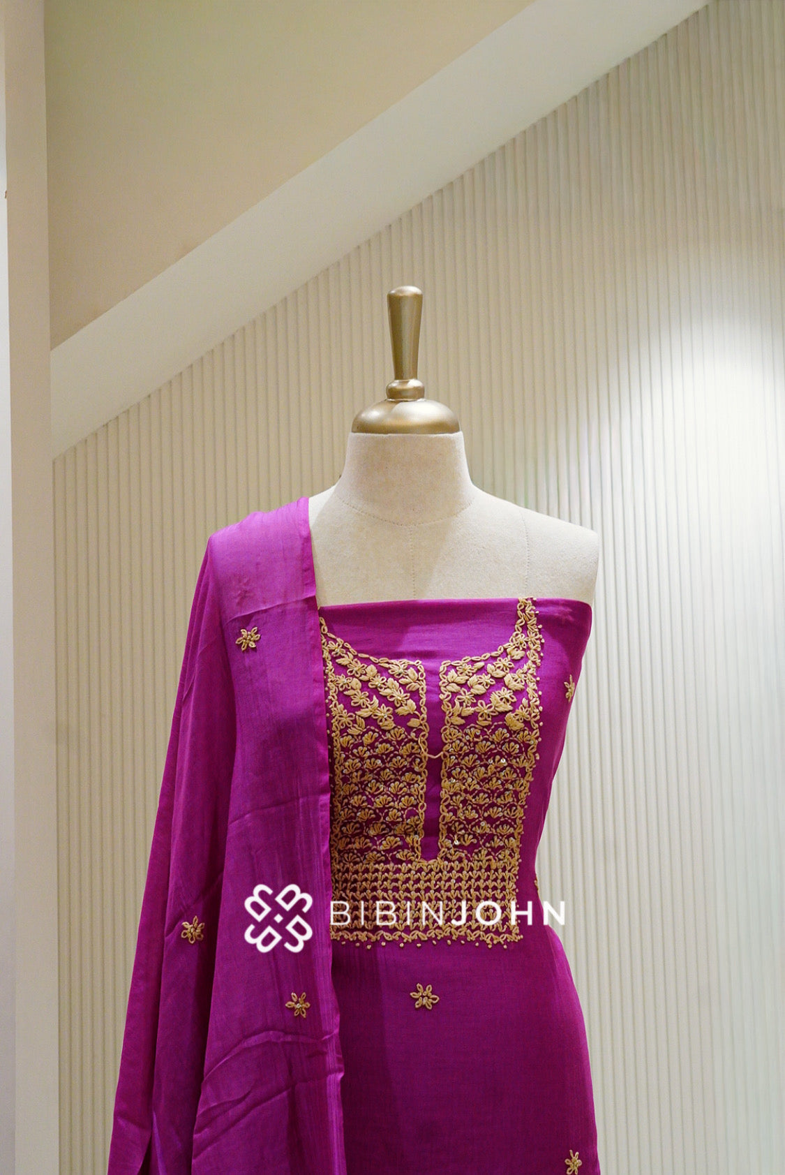 Chanderi Embroidery Unstitched Salwar Suit Material Magenta BJ1337