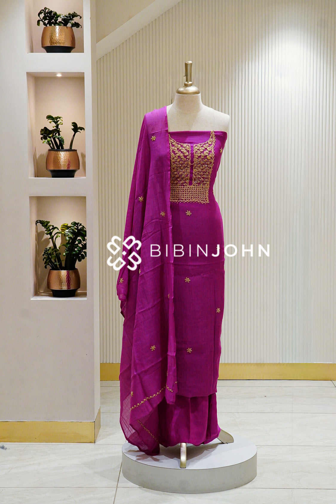Chanderi Embroidery Unstitched Salwar Suit Material Magenta BJ1337