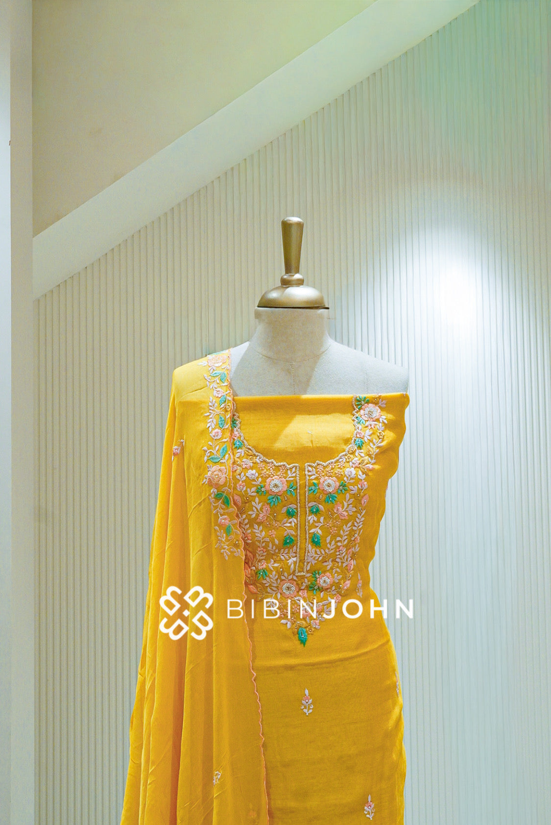 Chanderi Embroidery Unstitched Salwar Suit Material Mustard Yellow BJ1340