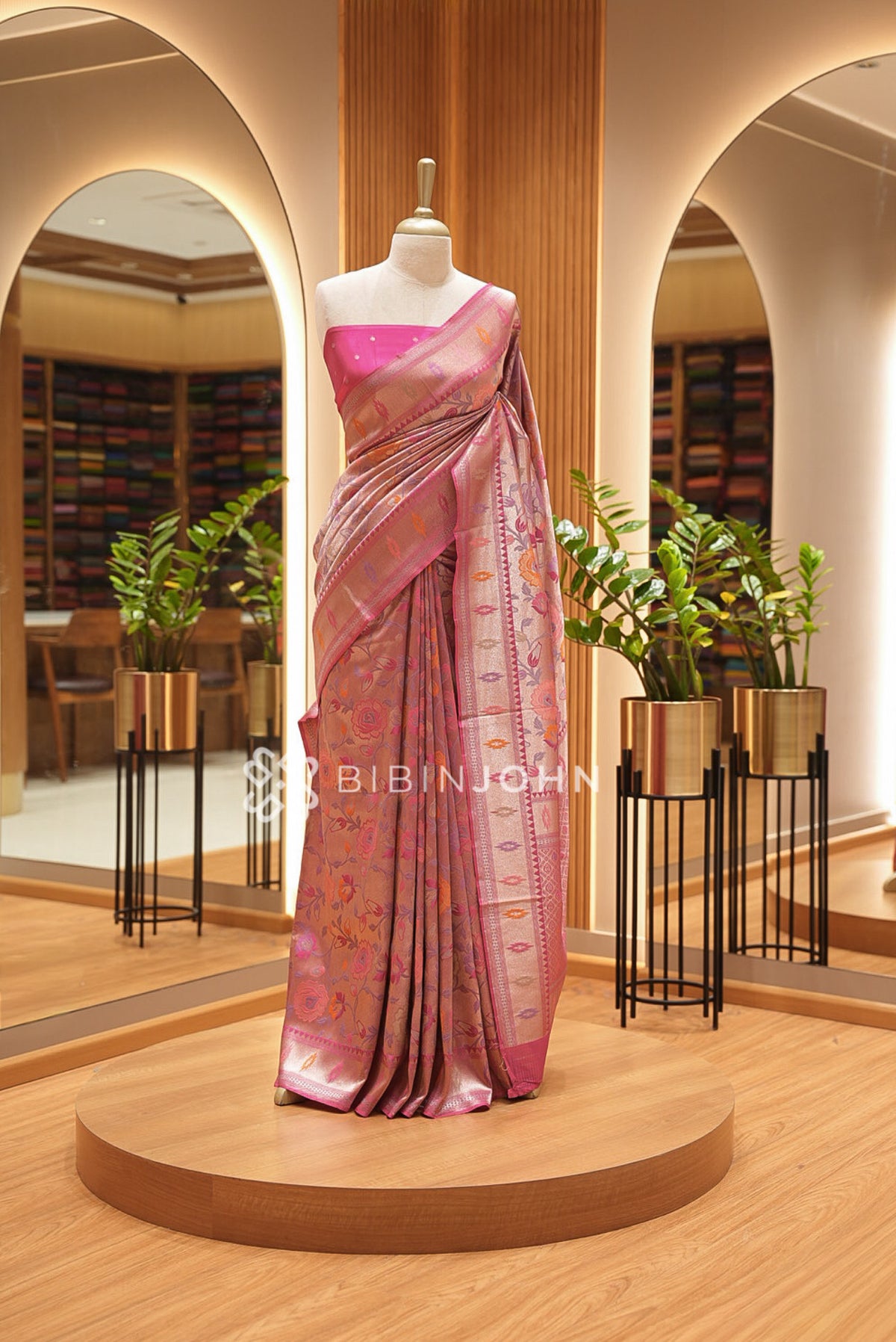 Silk Brocade Saree For Women Dusty Mauve Pink 