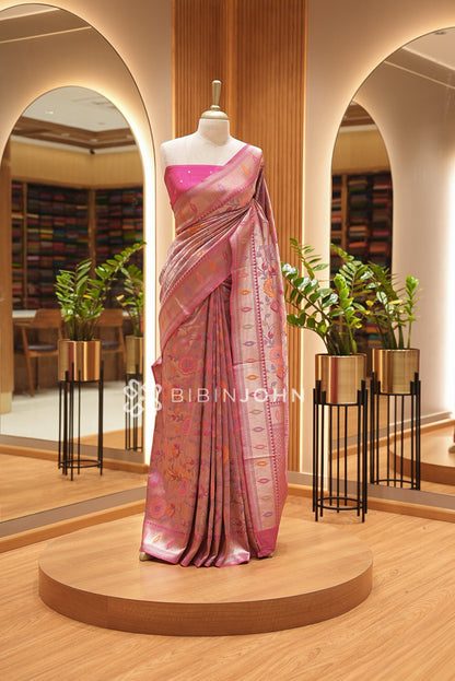 Silk Brocade Saree For Women Dusty Mauve Pink 