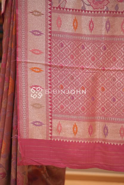Silk Brocade Saree For Women Dusty Mauve Pink  PALLU