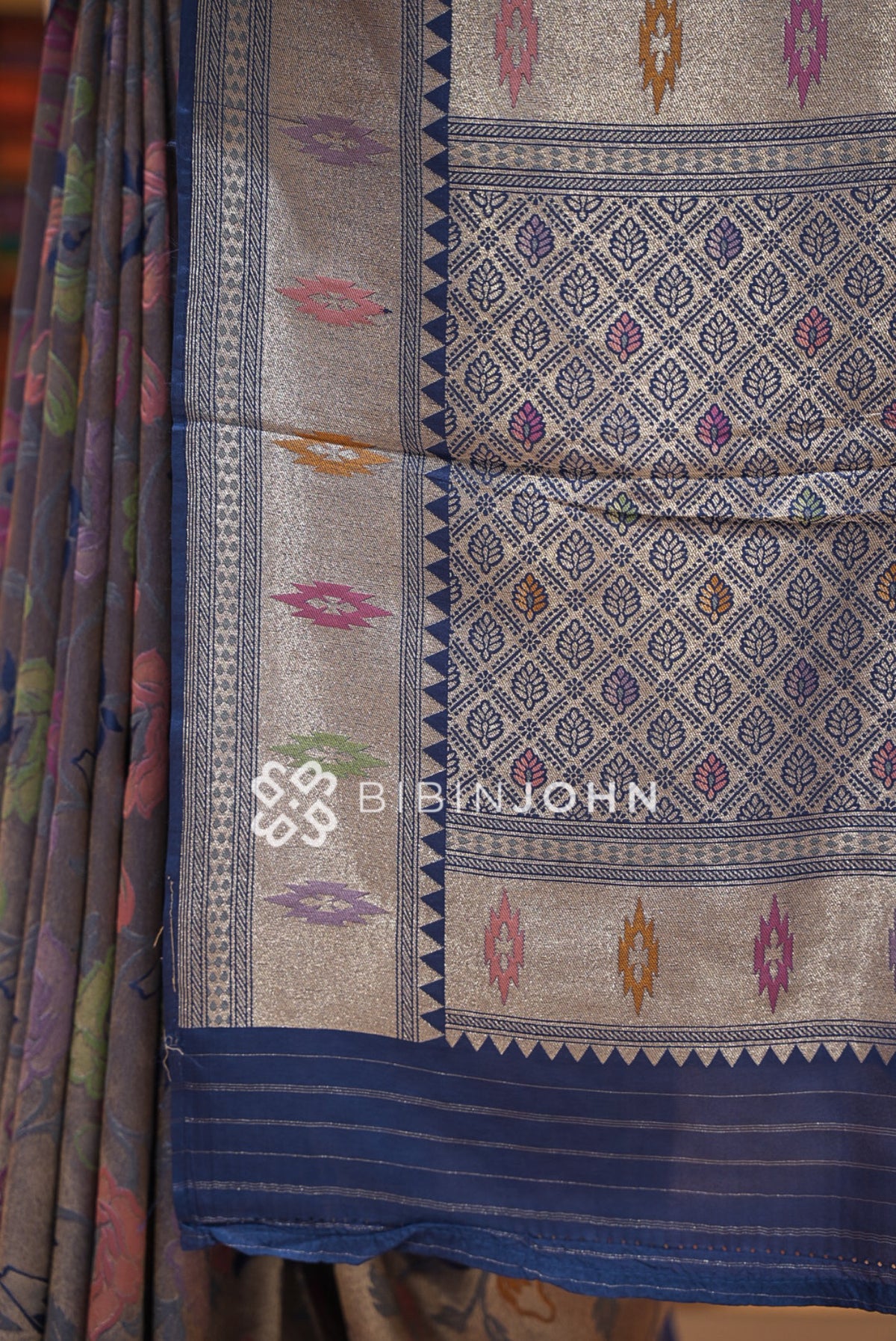 Silk Brocade Saree For Women Steel Grey  PALLU
