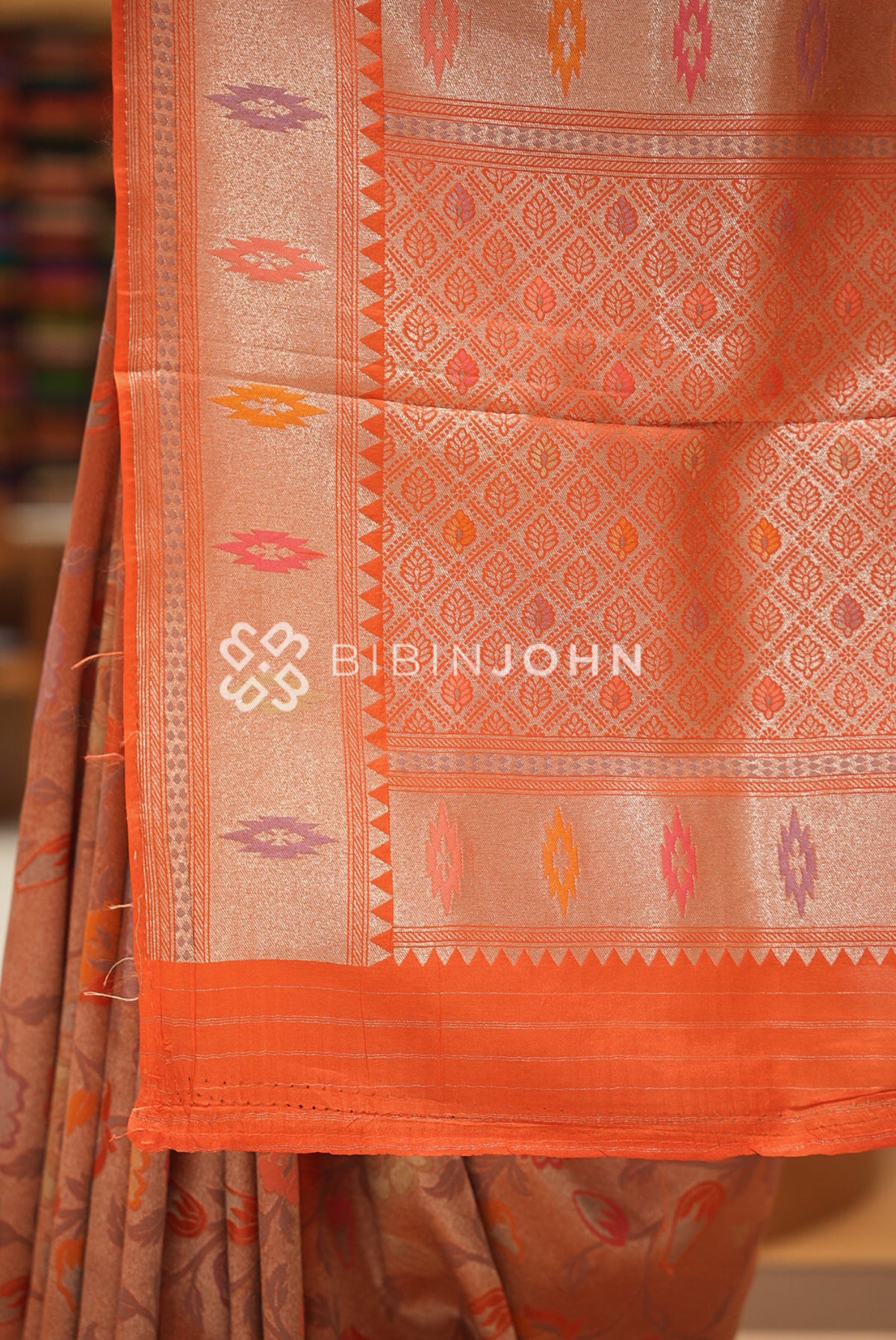 Silk Brocade Saree For Women Burnt Orange PALLU