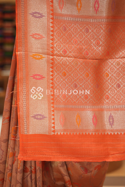 Silk Brocade Saree For Women Burnt Orange PALLU
