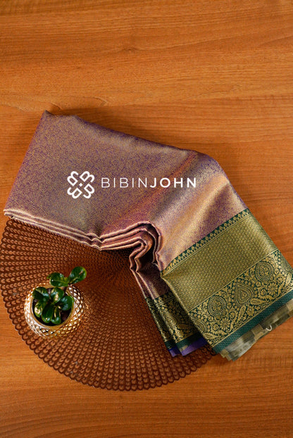 Semi Tissue Silk Saree For Women Antique Mauve and Bottle Green
