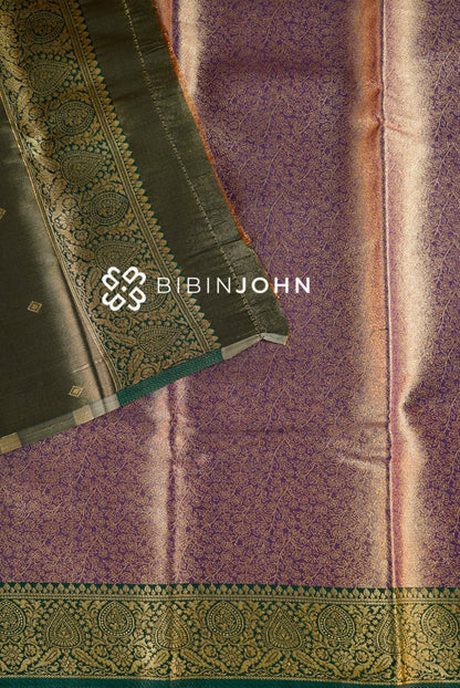 Semi Tissue Silk Saree For Women Antique Mauve and Bottle Green close view