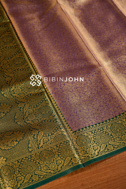 Semi Tissue Silk Saree For Women Antique Mauve and Bottle Green pallu