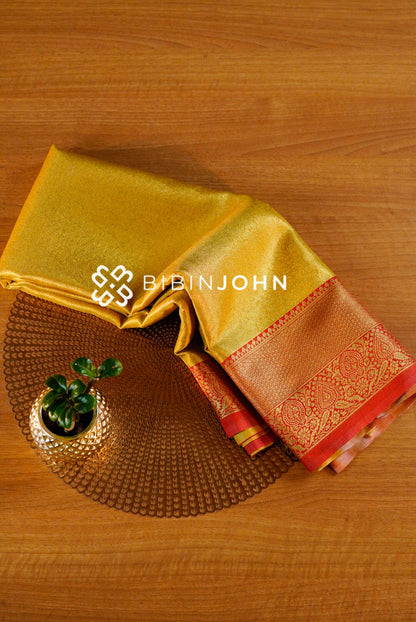Semi Tissue Silk Saree For Women Mustard-Gold