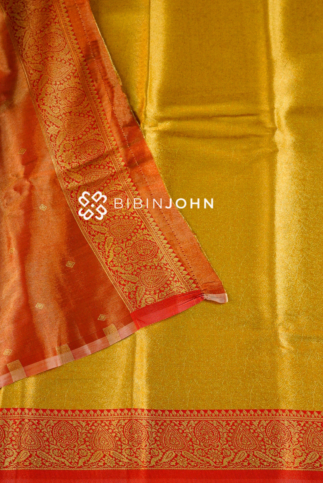 Semi Tissue Silk Saree For Women Mustard-Gold CLOSE VIEW