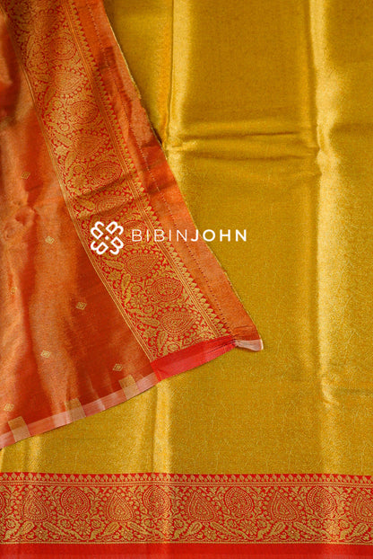Semi Tissue Silk Saree For Women Mustard-Gold CLOSE VIEW