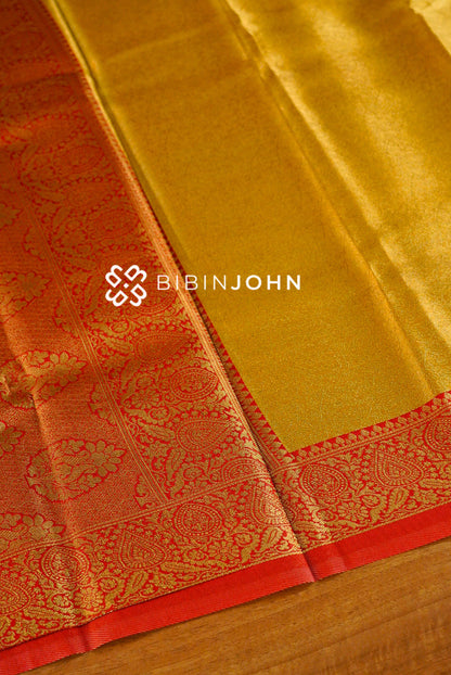 Semi Tissue Silk Saree For Women Mustard-Gold PALLU