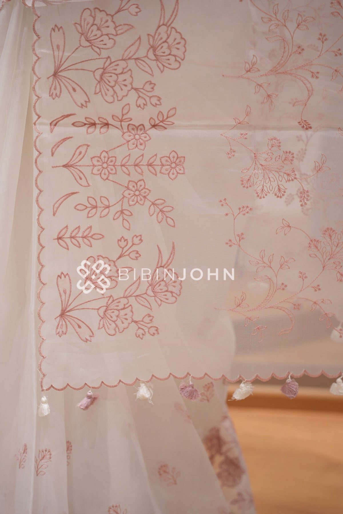 Organza Embroidery Saree For Women Blush Ivory  PALLU