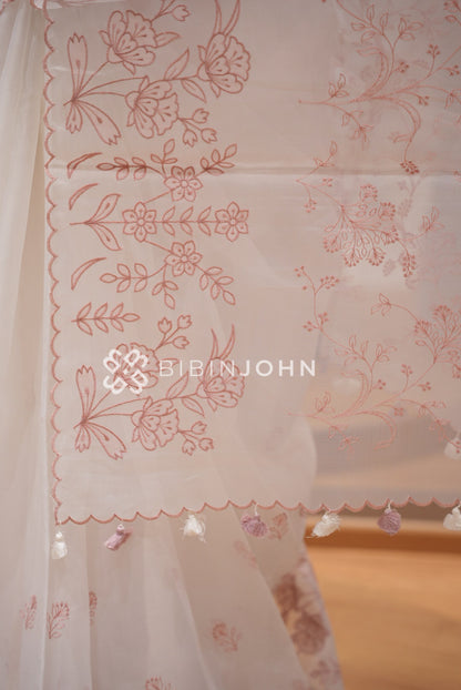 Organza Embroidery Saree For Women Blush Ivory  PALLU