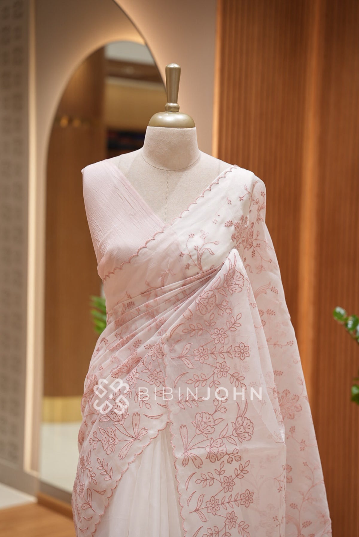 Organza Embroidery Saree For Women Blush Ivory  CLOSE VIEW