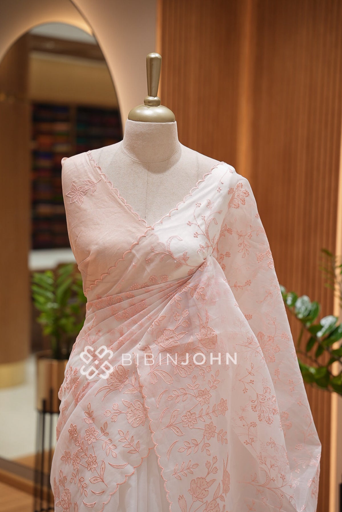Organza Embroidery Saree For Women Blush Pink CLOSE VIEW