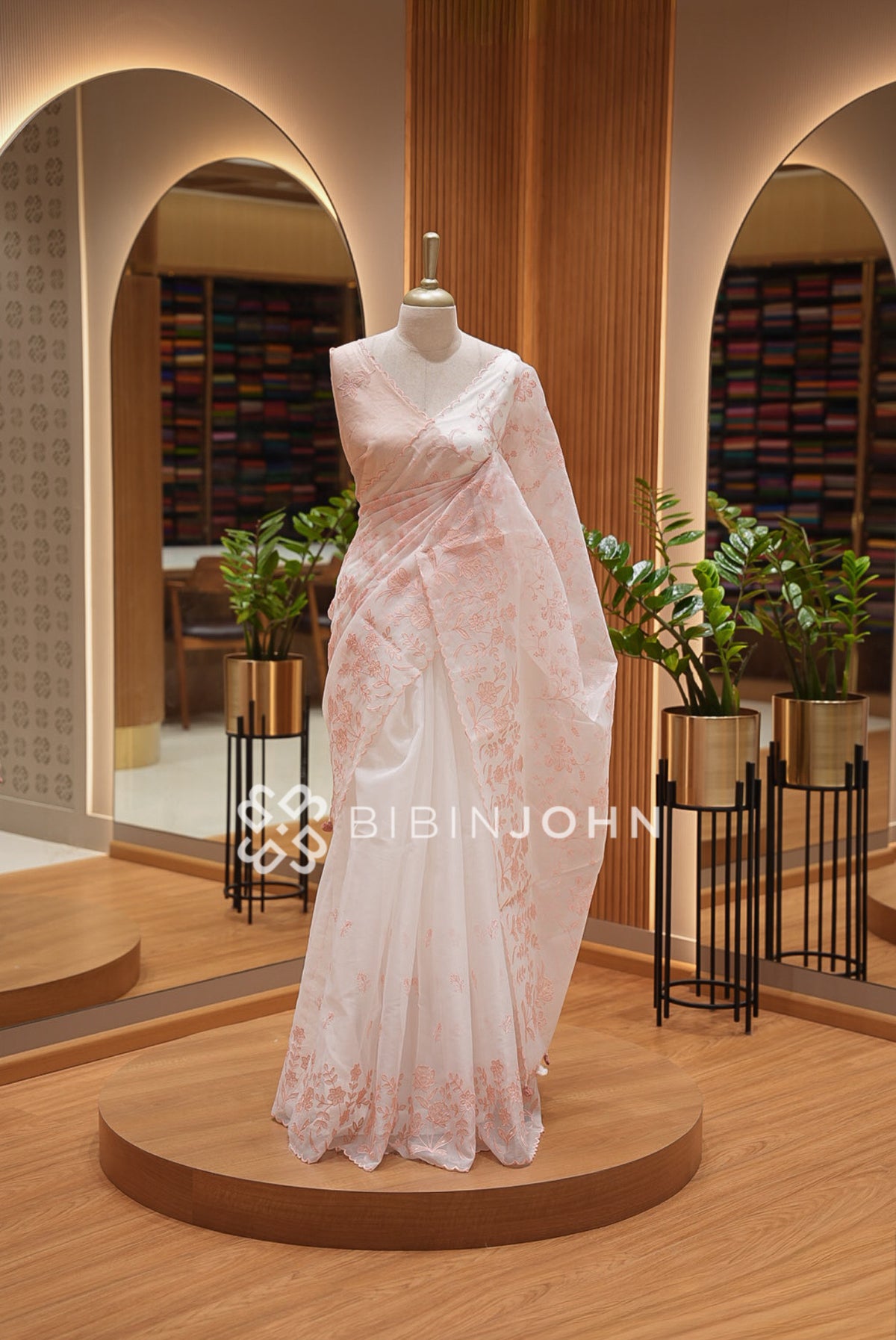 Organza Embroidery Saree For Women Blush Pink