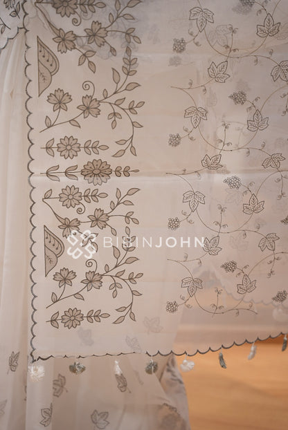 Organza Embroidery Saree For Women Ivory white  PALLU