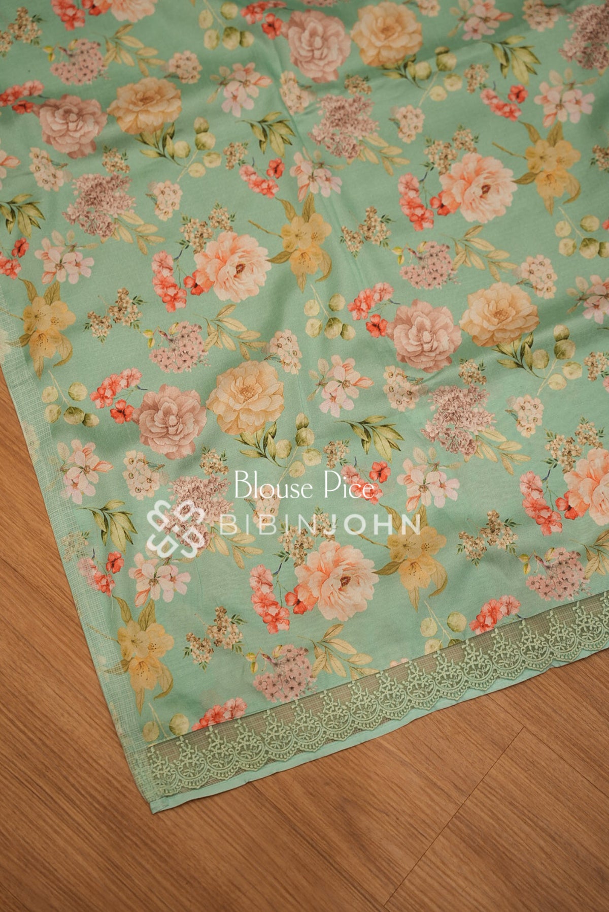 Cotta Embroidery Saree For Women Mint Green  BLOUSE PIECE