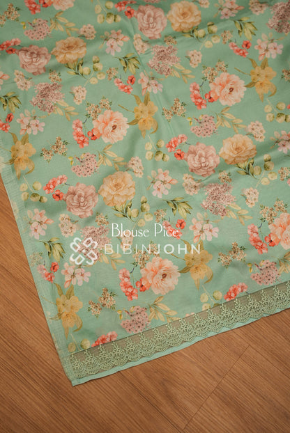 Cotta Embroidery Saree For Women Mint Green  BLOUSE PIECE
