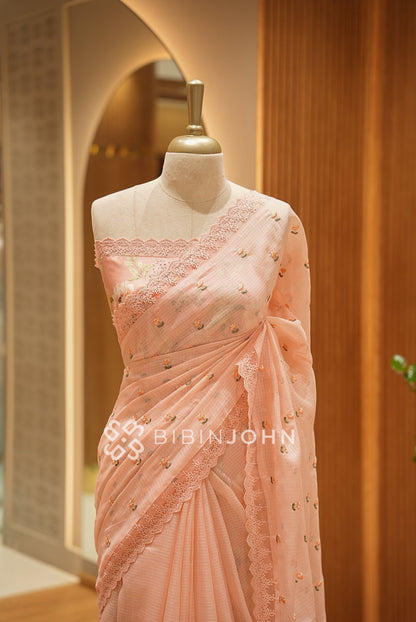 Cotta Embroidery Saree For Women Peach Blush CLOSE VIEW