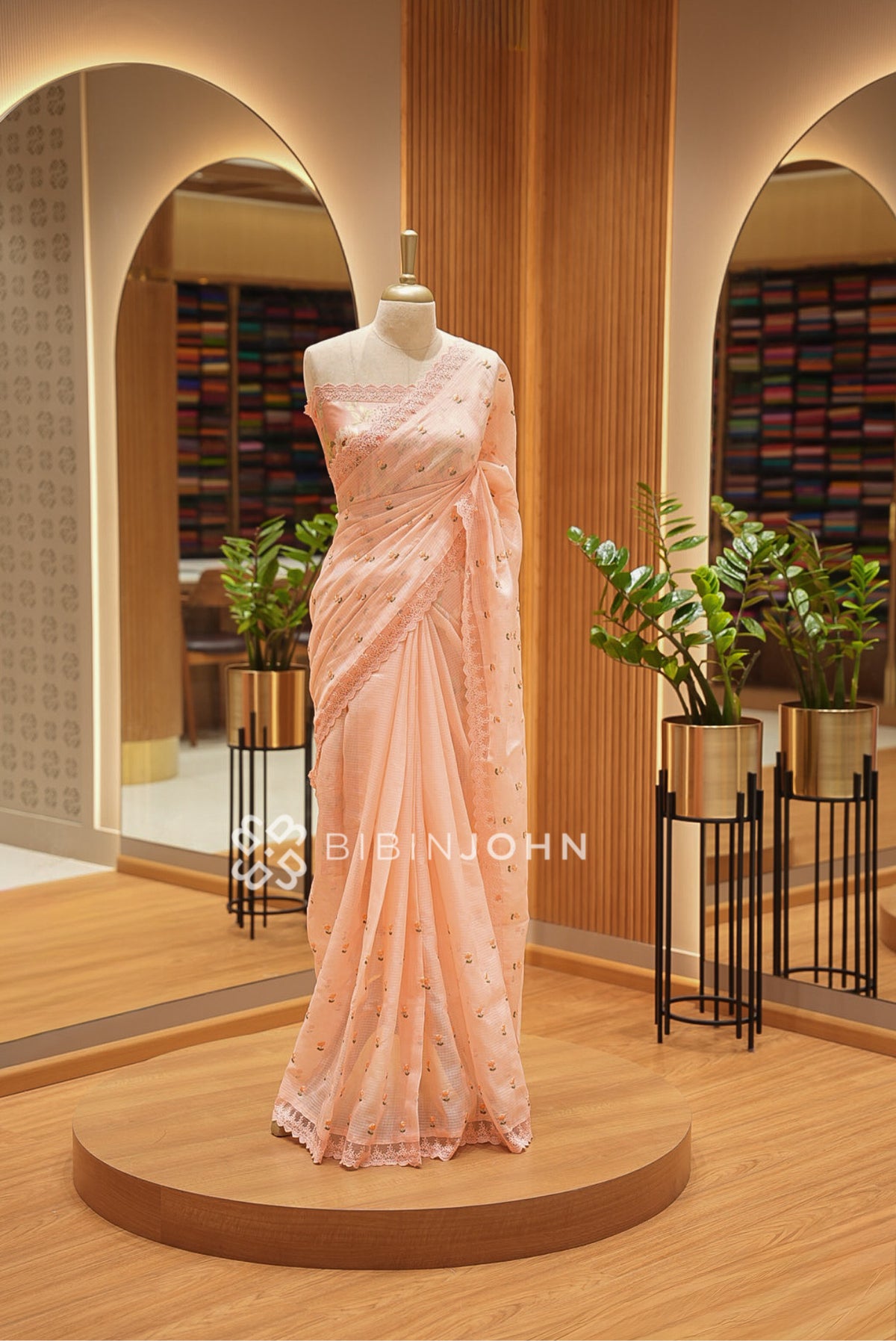 Cotta Embroidery Saree For Women Peach Blush