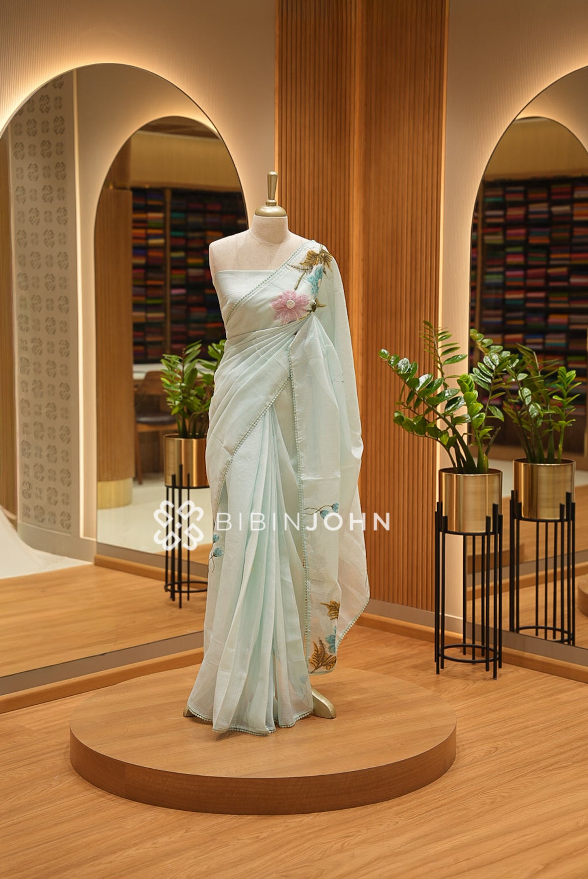 Cotta Embroidery Saree For Women Ice Blue 