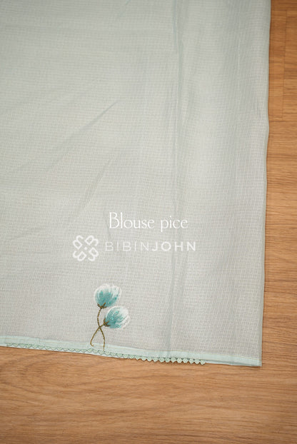 Cotta Embroidery Saree For Women Ice Blue  BLOUSE PIECE