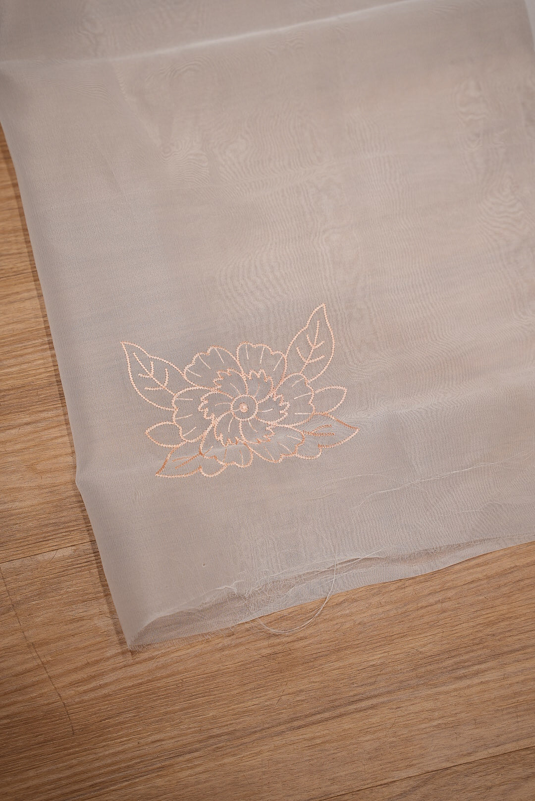 Organza Embroidery Saree For Women Ivory White with Peach BJ1376