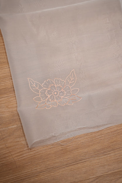 Organza Embroidery Saree For Women Ivory White with Peach BJ1376