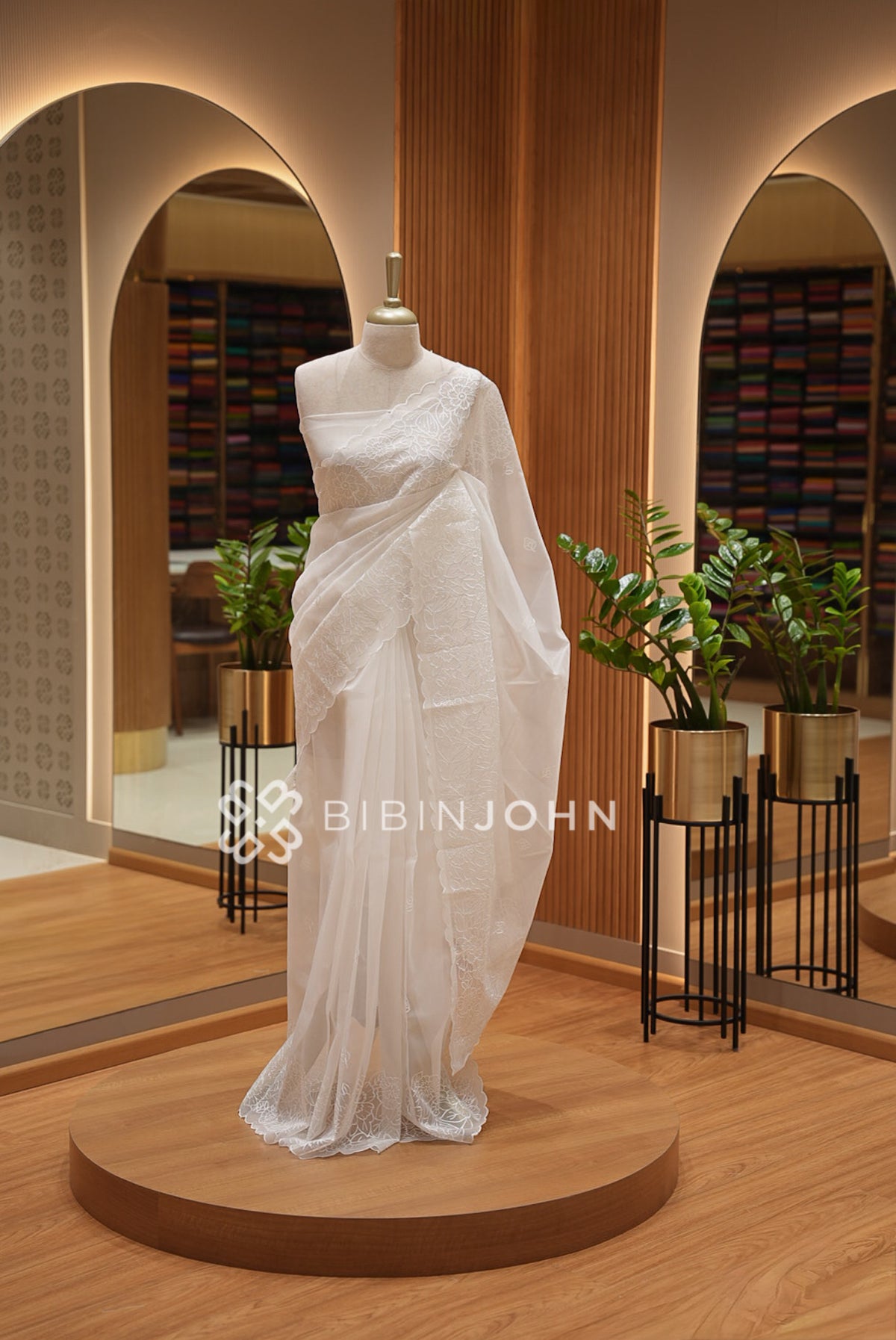 Organza Embroidery Saree For Women White BJ1377