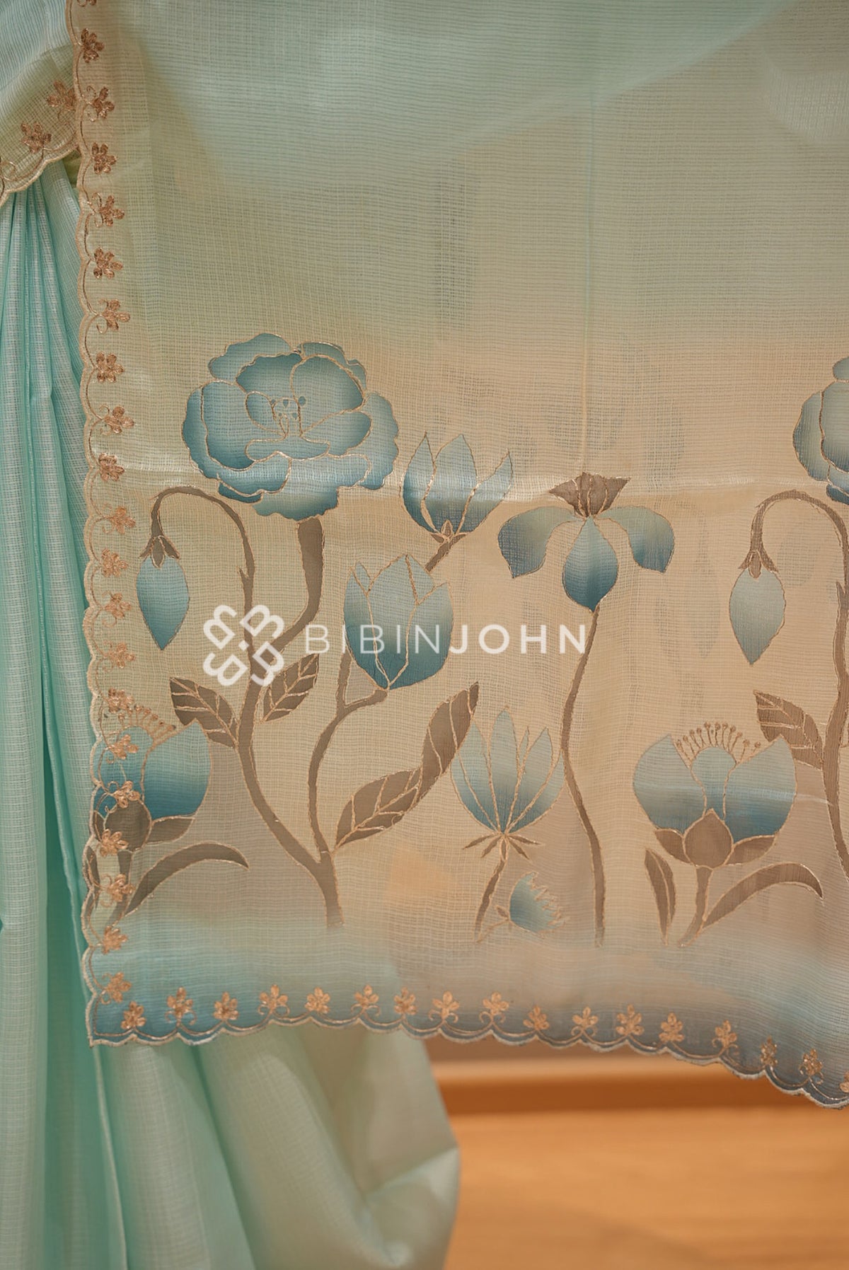 Cotta Embroidery Saree For Women Light Aqua BJ1378