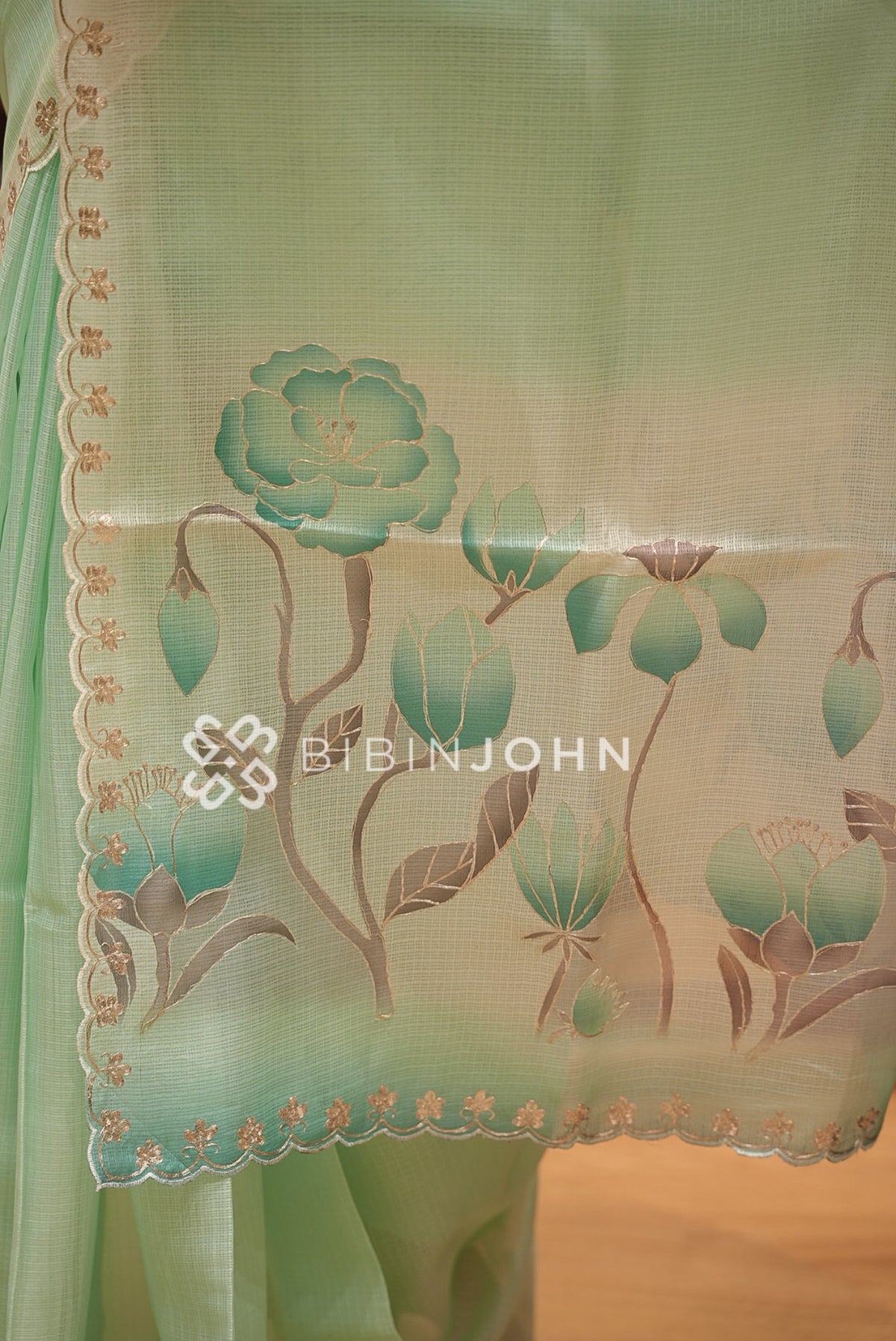 Cotta Embroidery Saree For Women Mint Green BJ1379