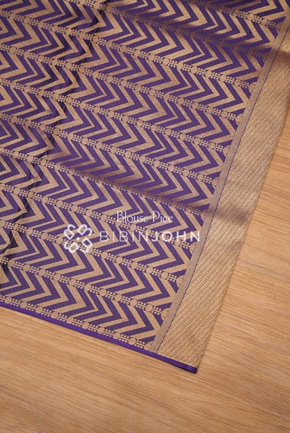 Silk Brocade Saree For Women Metallic Gold with Royal Purple BJ1380