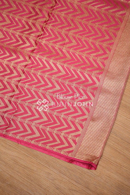 Silk Brocade Saree For Women Antique Rose Gold with Rani Pink BJ1381