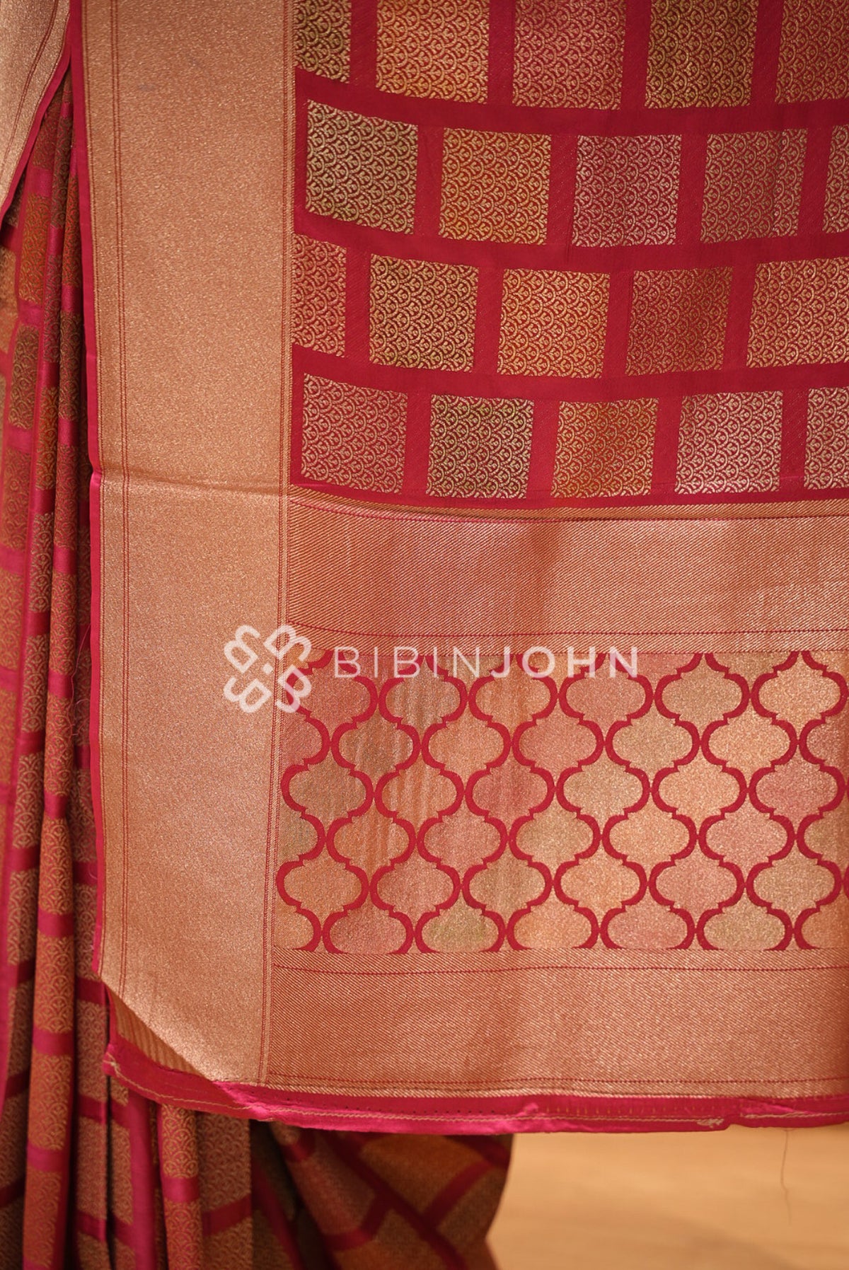 Silk Brocade Saree For Women Antique Rose Gold with Rani Pink BJ1381