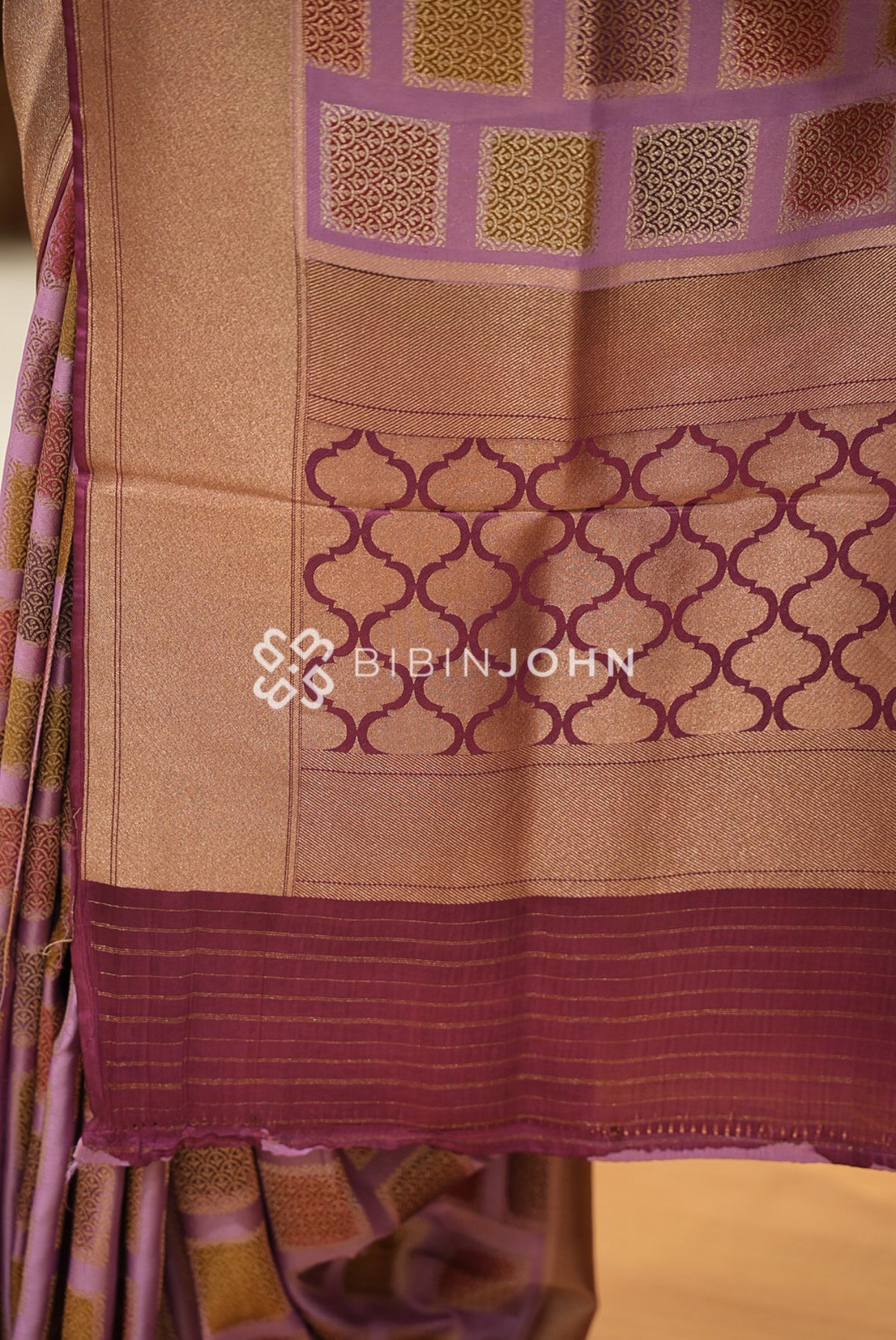 Silk Brocade Saree For Women Mauve Purple with Antique Gold BJ1383